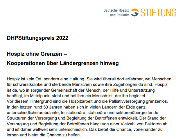 BHPB informiert 2022-014: Deutsche Hospiz- und PalliativStiftung / Ausschreibung Stiftungspreis 2022